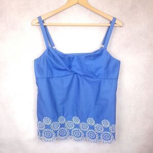 Loft Blue Tank Top With Adjustable Straps Eyelet Embroidery Hem Size Lg
